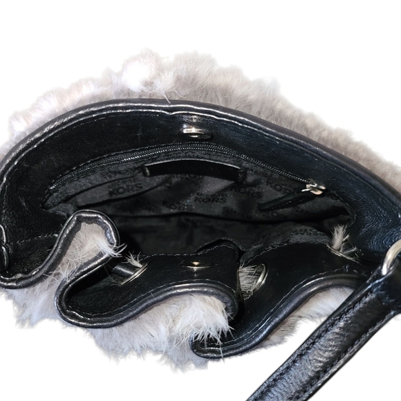 MICHAEL KORS Rabbit Fur Crossbody Bag With Silver Hardware and Black Detailing - Picture 6 of 12